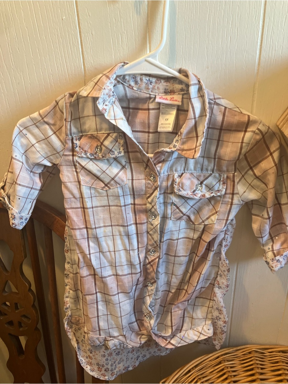 Little Lass Pink and Cream Plaid Button-Down Western Shirt